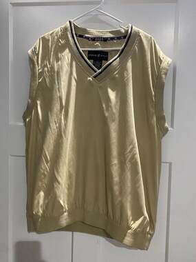 Haggar Golf Mens XL V-Neck Windbreaker Pullover Vest Tan Gold